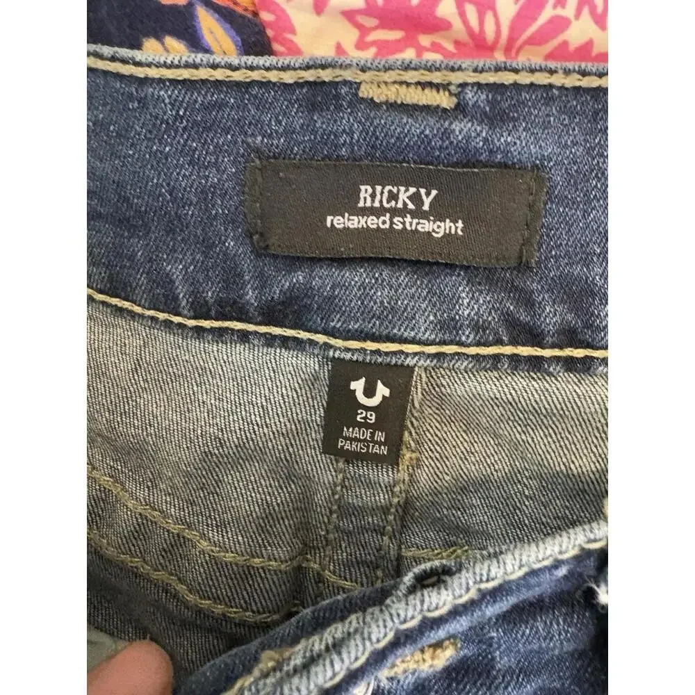 True Religion Jeans Mens 29 X 32 Ricky Relaxed Straight Dark Western Horseshoe